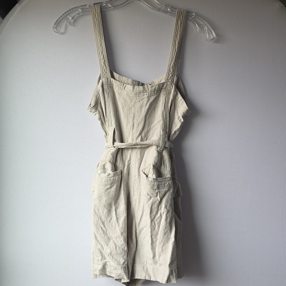 Habitual Linen-Blend Sleeveless Tie-Waist Romper in Light Beige - Picture 4 of 6